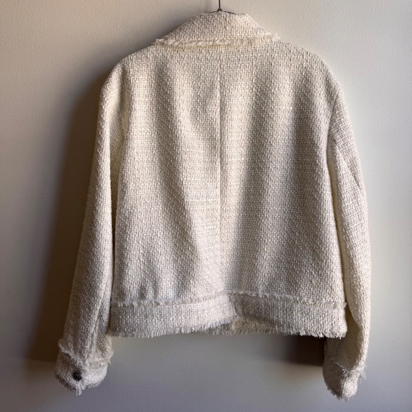 H&M Womens Fringe-trimmed bouclé jacket Cream Size Medium M - Picture 3 of 5